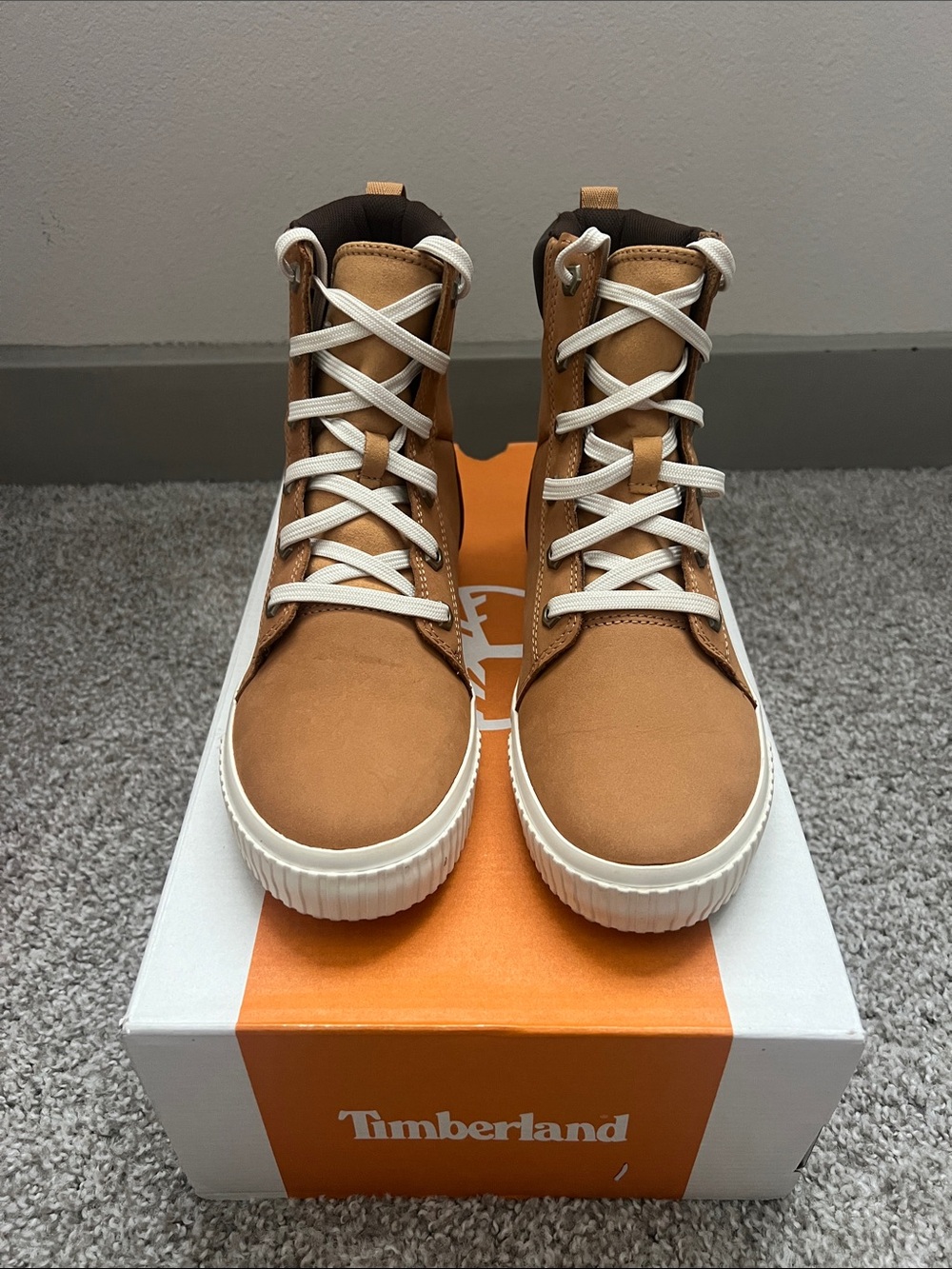 Timberland Skyla Bay 6 inch Wheat Nubuck High-Top Sneakers with Cream Soles